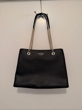 kate spade Jordyn Black Pebbled Vegan Leather Chain-Handle Tote